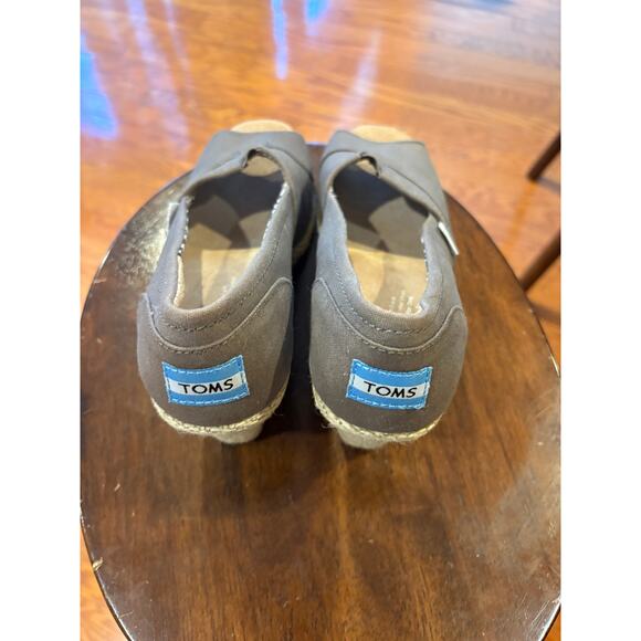 TOMS Grey Canvas Peep Toe Espadrille Wedge Shoes - Size 8.5 - Picture 3 of 9